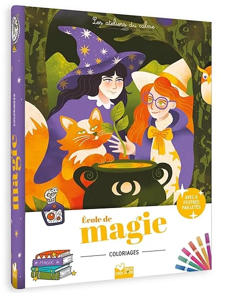 Coloriages École de magie - pochette 6 feutres pailletés