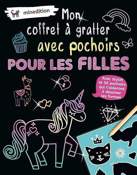 Mon coffret à gratter avec pochoirs - Filles
