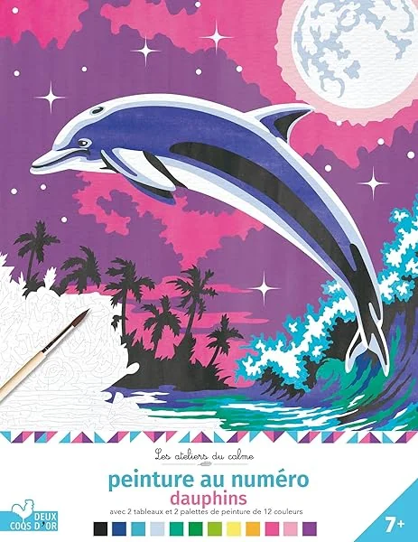 Peinture au numéro - dauphins - cahier avec palette et pinceau
